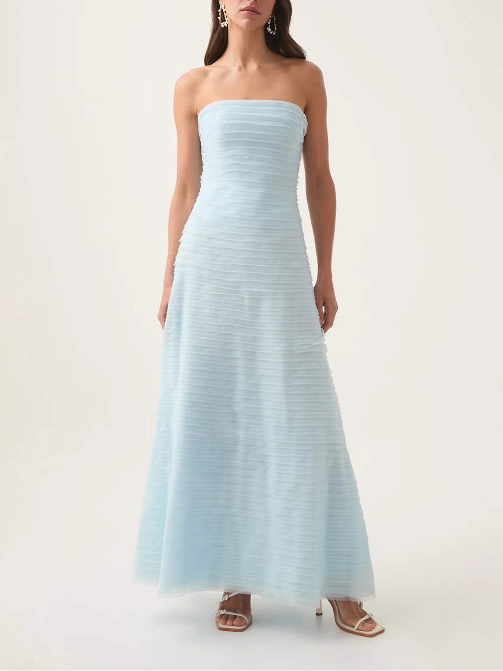 Aje Strapless Pleated Maxi Dress in Light Blue